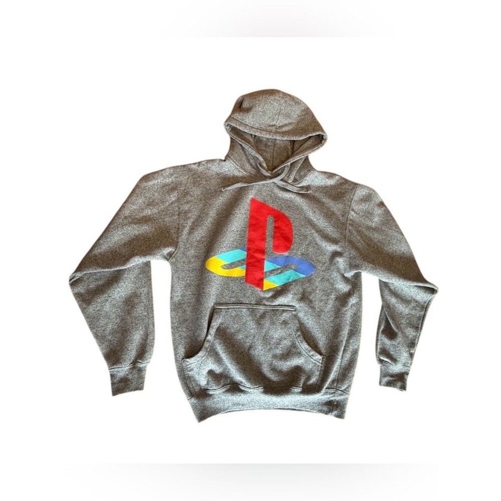 PlayStation Logo Hoodie Gray Pullover Sweatshirt Men's Size M